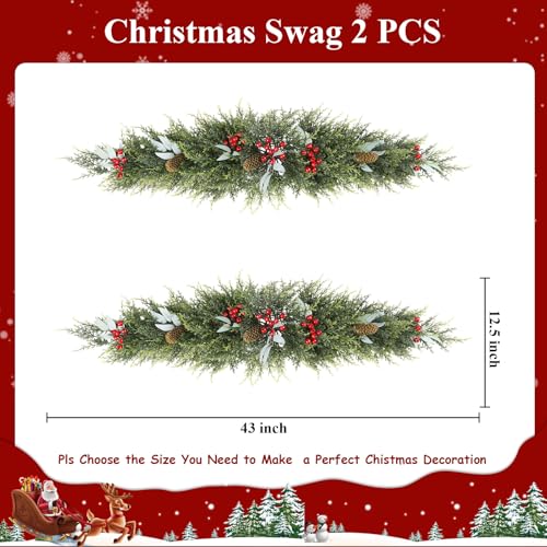 U'Artlines 2PCS Christmas Swag for Front Door, 43" Artificial Decorative Swag Decoration with Pine Cone, Berries for Indoor & Outdoor Window Wall Fireplace Mantle Home Holiday Xmas Decor Swag by U'Artlines - Image 2