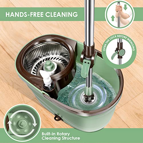 Ozd Mop And Bucket With Wringer Set, Spin Mops With Bucket And Foot Pedal, 360 Spinning Mop With 57'' Adjustable Handle, Microfiber Mops For Floor Cleaning, With 5 Washable Mop Head Refill & 5 Cloths #TOP1
