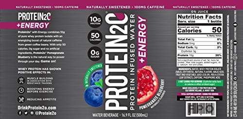 Protein2o Plus Energy Protein Infused Water, Whey Protein Isolate, Pomegranate Blueberry, 16.9 oz (12 pack)