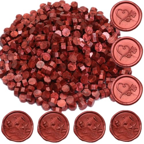Burgundy Wax Seal Beads, 400Pcs Sealing Wax Beads, Octagon Wax Sealing Beads, Wine Red Sealing Wax Beads Set for Wax Seal Stamp, Gift Wrapping, Letter Sealing (Wine Red)
