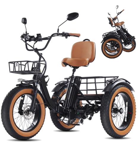 Broobey Elektro-Dreirad für Erwachsene & Senioren – Faltbar, 20'x4' Fat Tires, 250W Motor, 48V 15.6Ah Akku, Bis 90 km Reichweite, Differential & Parkbremse, Front- & Heckkorb