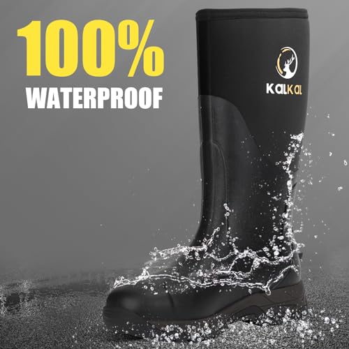 Kalkal Rain Boots Men, Waterproof Rubber Boots for Men, Durable Neoprene Work Boots for Gardening Hunting and Fishing4