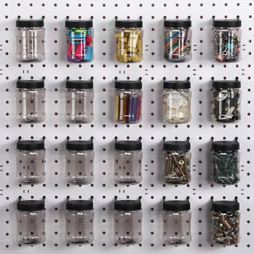 Image of Unittype 20 Set Pegboard Organizer Accessories Peg Boards Jars with Lids Plastic Pegboards Bins Storage Containers Clear Peg Board Wall Organizer for Garage Sewing Office Home Supplies(Clear Black)