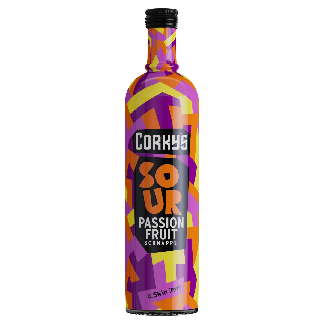Corky's Sour Passion Fruit 70cl | Shots | 15% ABV |Sour Passion Fruit Liqueur | Vodka Schnapps | Party Shots, Cocktail Ingredient, Pre Drinks, Alcohol | Spirits | Flavoured Vodka