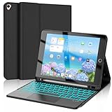 SENGBIRCH iPad キーボード付きケース 9.7インチ タッチパッド付き iPad 6世代 5世代 キーボード ケース 軽量 着脱式 ipad air2/ipad pro 9.7対応 ペンホルダー付き 7色バックライト スタンド機能 多角度調整 オートスリープ 耐衝撃 防汚素材 全面保護 USB-C充電 日本語説明書付き ブラック