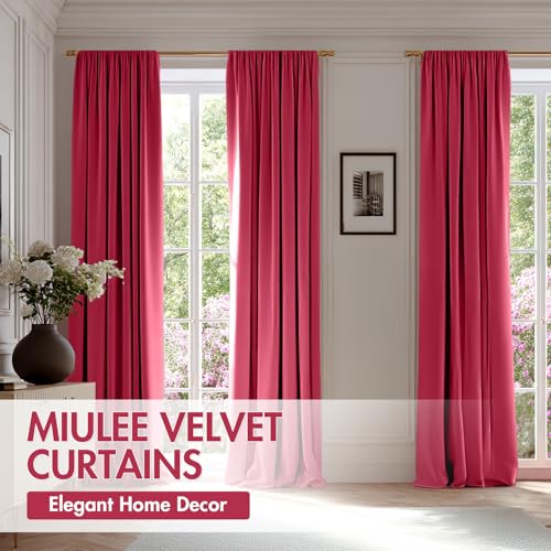 Image of MIULEE Berry Blackout Velvet Curtains Drapes 90 Inch Long 52 inchx90 inch Bedroom | Luxurious Bedroom Living Room Decor, Room Darkening, Thermal Insulated, Rod Pocket Design, Super Soft Fabric