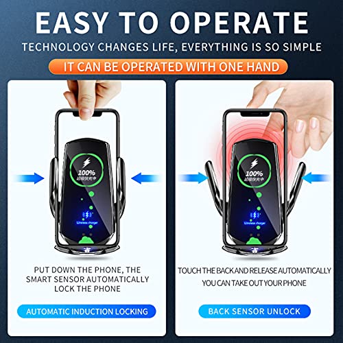 Wireless Car Charger Mount Automotive Electric Induction 15W Wireless Charger Car Auto Clamping Car Phone Holder Mount Wireless Charging Mount Vent Phone Holde Compatible With Iphone Android (Blue) #TOP4