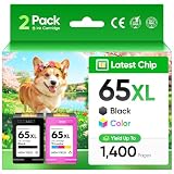 65XL Ink Cartridges Black/Tri-Color 2-Pack Replacement for HP 65 65XL Ink Works with HP Envy 5055 5052 5058 5000 5070 DeskJet 3755 2655 3752 3720 3722 3723 3758 2652 2622 2624 2600 3700 2640 Printers