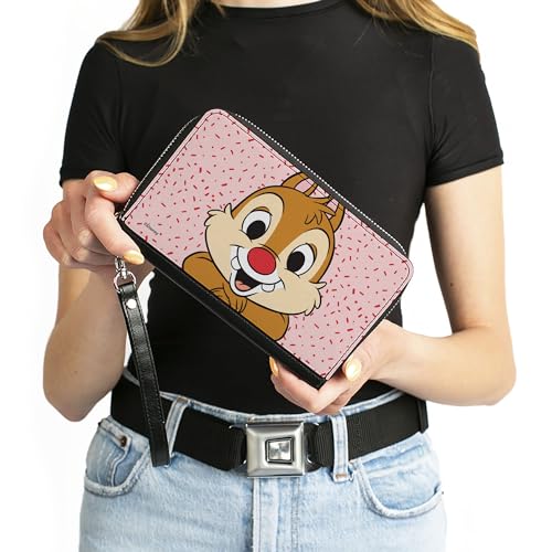 Buckle-Down Disney Wallet, Zip Around, Chip n Dale Dale Smiling Pose Sprinkle Pink Red, Vegan Leather4