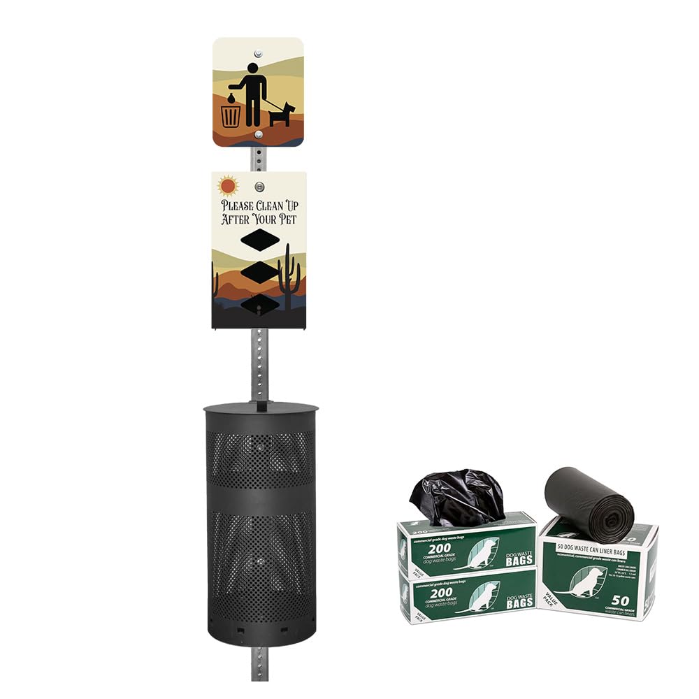 ZERO WASTE USA - Rust Proof Aluminum Dog Waste Station for Roll Bags - Free 400 Waste Bags & 25 can Liners - Over 500k Sold in USA (Desert Landscape |