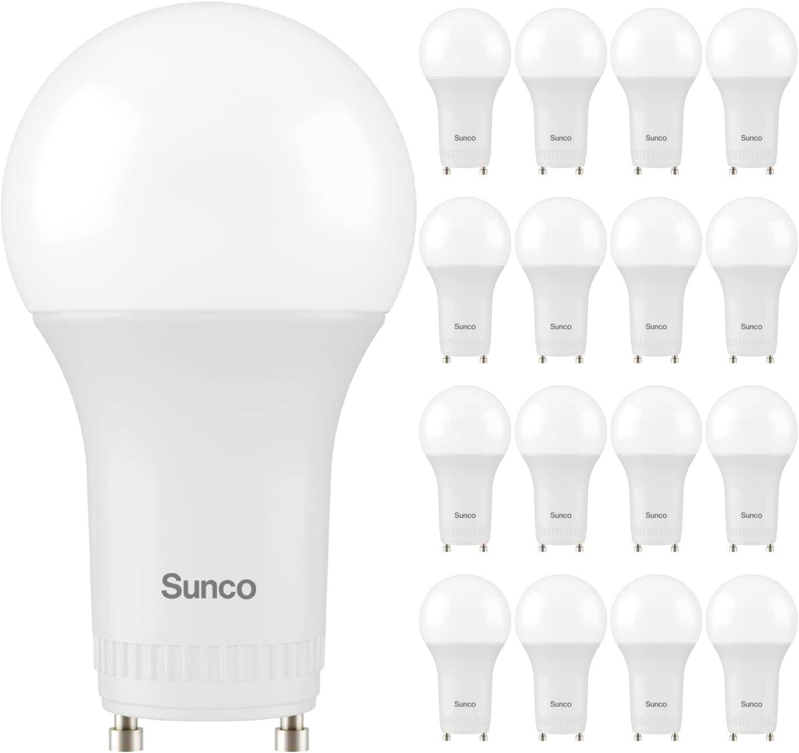 Sunco Lighting 16 Pack GU24 LED Light Bulbs 2 Prong A19, CRI91 5000K