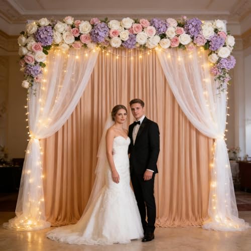 Image of 10ft x 10ft Khaki Backdrop Curtains for Parties, Polyester Fabric Backdrop Drapes with Rod Pockets for Weddings, Birthday, Halloween, Photography, Christmas Party Background Curtain, 2 Panels