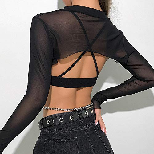 Women Sheer Mesh See Through UV Long Sleeve Shrug Plaid Checkered Cut Out Crop Tops2