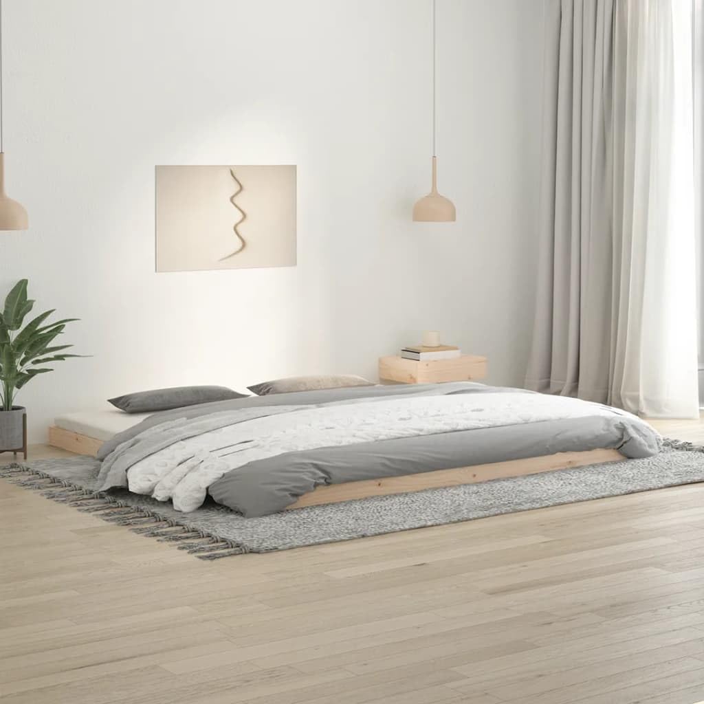 Natulvd Low Platform Bed Frame, Super King Floor Bed Frame with Sturdy Slat Support, Japanese Style, No Box Spring Needed (Brown, 200x200 cm)