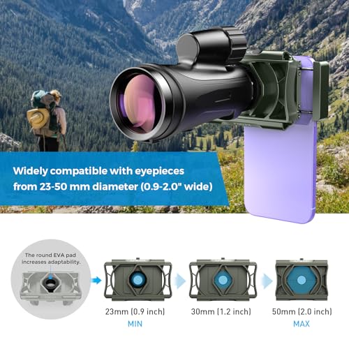 APEXEL Aktualisierung Universal Handy Adapter mit Fernauslöser,360°Drehung Kompatibel mit Fernglas Binoculars Monokular und Mikroskop,Teleskop Adapter für Alle Smartphones（Grüner）
