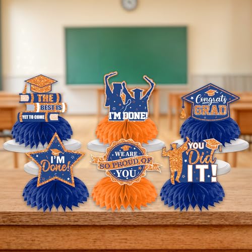 Image of 12pcs Graduation Table Decorations,Orange and Blue Graduation Decorations Graduation Centerpieces for Tables Class of 2026 Centerpieces Honeycomb for 2026 Congrats Grad Table Decor (Orange and Blue)