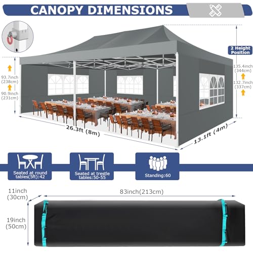 Image of COBIZI 13x26 Heavy Duty Pop Up Canopy Tent with 6 Sidewalls, Gray