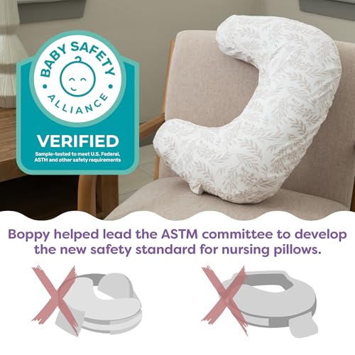 boppy nursing pillow - ergonomic bottle amp breastfeeding pillow with high firm large area water-repellent cushion with washable cover baby safety alliance verified - blue speckled current
