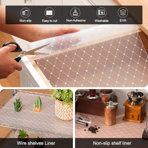 Image of Cooyes Shelf Liner - Premium Non-Adhesive Cabinet & Drawer Liner for Kitchen - Waterproof Shelf Paper with Modern Pattern - Durable EVA Cabinet Mat - Easy to Cut