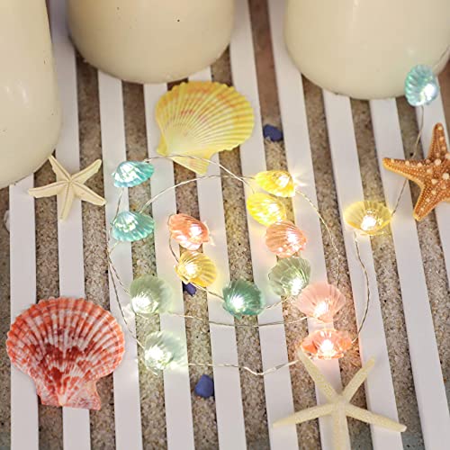 Flavcharm Seashell String Lights 10Ft 40Leds Usb Plug In Power & Battery Operated With Remote Colorful Fairy Twinkle Lights Beach Theme Room Decor Gifts For Girl Birthday Iridescent Party Decoration #TOP5