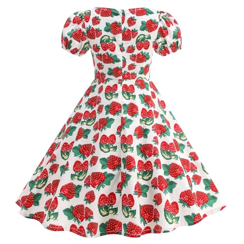 1950s Vintage Dresses for Girls Ice Cream/Strawberry/Butterfly/Mango Print Dress Short Sleeve Square Neck3
