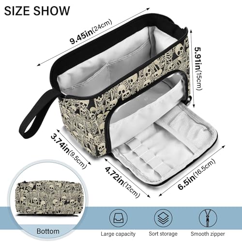 Image of Fisyme Gothic Skull Skeletons Pencil Case Large Capacity Pencil Pouch Pen Bag Box Big Makeup Pencil Case Organizer
