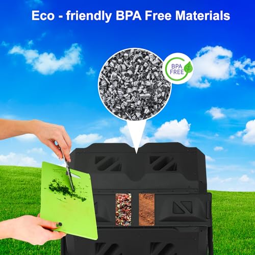 Fdw HC-HQ0160-BLACK-PDW Outdoor Compost Bin, 43 Gallon Dual Chamber Tumbling Composting Bin thumb #3