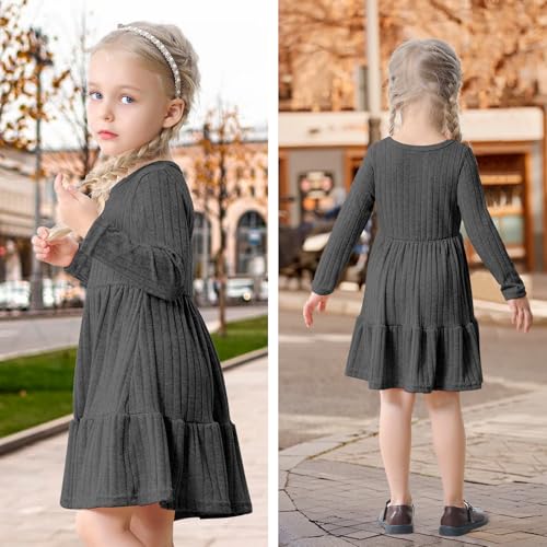 Image of Toddler Baby Girl Long Sleeve Dress Girls Knit Sweater Dresses Tiered Kids Swing Holiday Clothes Fall Winter