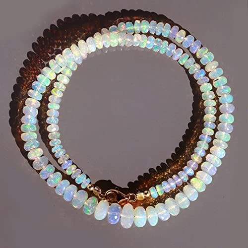 NirvanaIN Sparkling Ethiopian Opal Beaded Necklace Welo Opal Rondelle Necklace October Birthstone Genuine Ethiopian Opal Choker Gift For Her