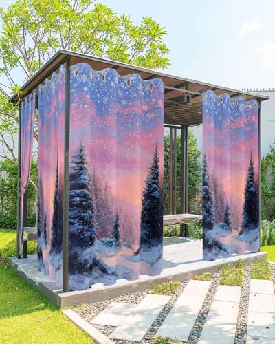 Outdoor Curtains for Patio Waterproof, Pink Blue Christmas Windproof Pravicy