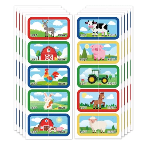 Peacoblue 100 Pièces (50 Paires) Stickers pour Chaussures Learning Left Right, Animaux de la Ferme et Prairie, Autocollants Auto-Adhésifs pour Aider à...