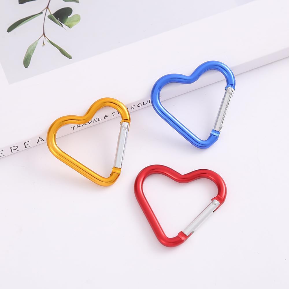 Mosquetón rojo, hebilla de escalada en forma de corazón, aleación de aluminio, gancho de llavero resistente para camping, pesca, senderismo, viajes, accesorios de clip de llavero de aluminio