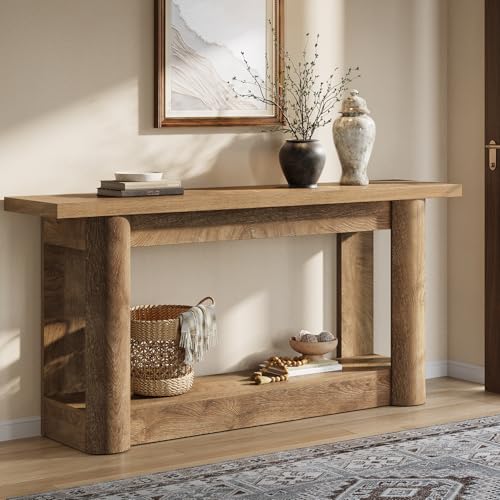 Image of Tribesigns 63-Inch Farmhouse Console Table, 2-Tier Storage Sofa Table Behind The Couch, Narrow Long Entryway Furniture for Home Hallway, Entrance, Living Room, Brown