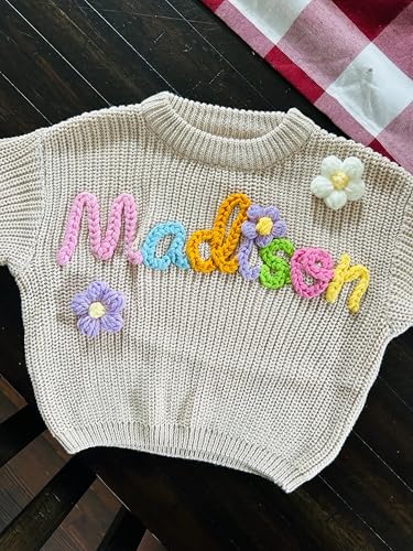 UrbanNEST Custom Baby Name Sweater, Personalized Hand Embroidered Name Baby Sweater, Unique Baby Sweater, Custom Name Baby Boy Baby Girl Toddler Gift for Birthday, Medium4