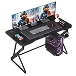 Gaming Desk Z Shaped 40 Inch Gamer Workstation, Home Computer Carbon Fiber Surface Gaming Desk PC Table with Headphone Hook, Carbon Fiber Black