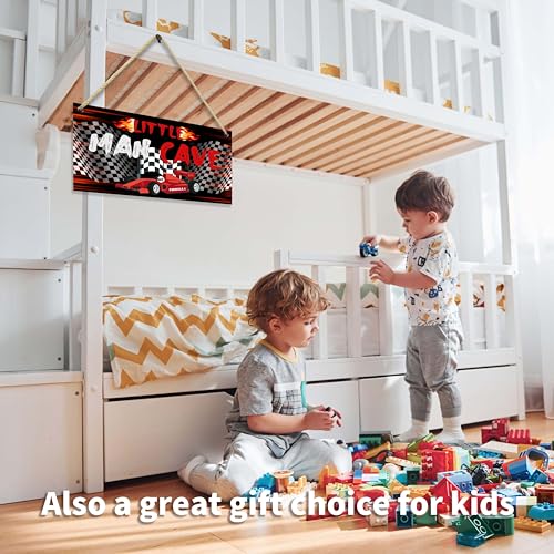Image of Little Man Cave Sign for Boys Car Room Wall Decor | Wooden Door Sign Decorations for Men Teenager Bedroom Nursery Playroom - 6 inchx12 inch -A04