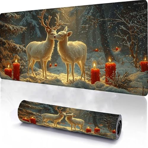 Alfombrilla de Ratón para Juegos 700x300x3mm, Mouse Pad Lavable Ciervo, Alfombrilla Ratón Sobremesa Portátil, Borde con Costura, con Base Antideslizante, para Juegos de Oficina en Casa Vela C-5