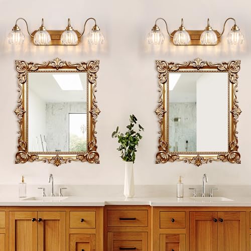 Image of Vintage Gold Bathroom Light Fixtures,4 Light Tulip Crystal