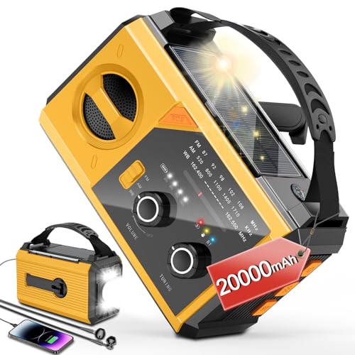 20000mAh 緊急ラジオ、74000mWh NOAA ウェザーラジオ、ワイヤレスハンドクランク ソーラー AM/FMラジオ 高速充電充電式ソーラーバッテリー、懐中電灯、SOSアラート、アウトドアサバイバルギアキット(グラスグリーン)