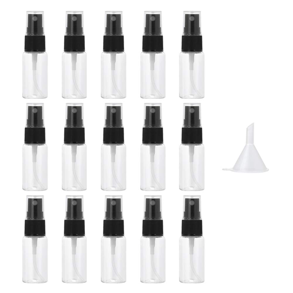 LONGWAY15 PCS Spray Bottles, 0.5oz/15ml Transparent Empty Fine Mist Spray Bottle Dispenser with Cap, Small Refillable Liquid Containers with 1pcs Funnel and 18pcs Labels