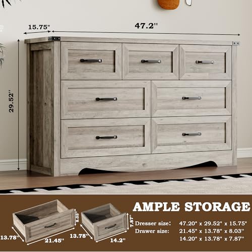 Image of BORNOON 7-Drawer Dresser for Bedroom, Modern Wooden Chest of Drawers with Metal Handles, Anti-Tipping Design, Sturdy and Stable Storage Organizer for Living Room, Entryway, Home Office
