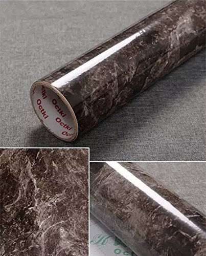 Yancorp 15.7"X120" Dark Brown Marble Contact Paper Removable Wallpaper Film Self-Adhesive Granite Kitchen