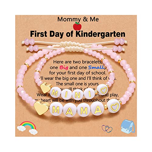 UNGENT THEM First Day of School Bracelet Back to School Mommy and Me Bracelets for Mom and Daughter