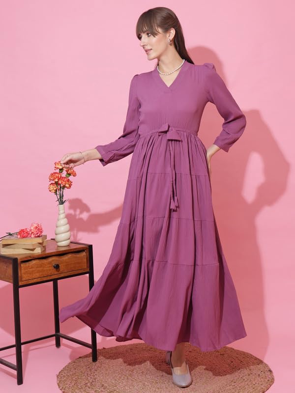 Image of Honky Tonky Women's Casual 3 /4 Sleeve Crepe Fit and Flare Dress| Comfortable Relaxed Fit Summer Party Dress