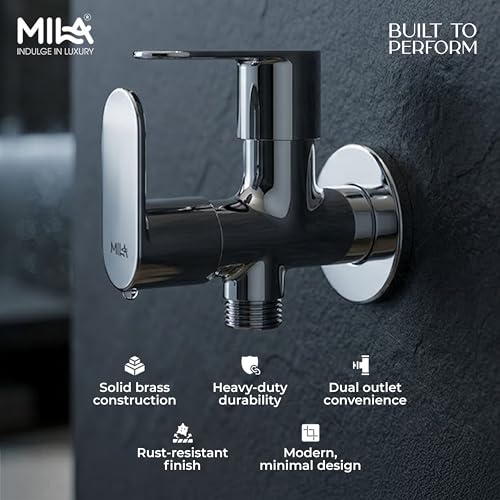 Image of Mila Bijou 2 in 1 Angle Valve with Wall Flange | Mirror Chrome Finish | Quarter Turn Cartridge | inch BSP Male Thread Inlet & Outlet | Durable, Leak-Proof, Multi-Purpose| 10-Year Warranty