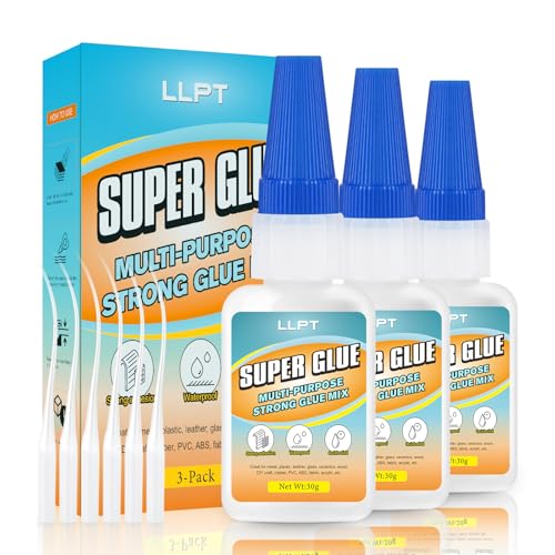LLPT Super glue | Net 30g | Super pegamento transparente multiusos con tapa antiobstrucción | Adhesivo instantáneo de alta resistencia | Para plástico metal cerámica vidrio (LSG030-3) | 3 packs