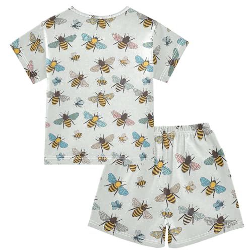 Pajama Short Sets Bee Colorful Pattern Soft Cotton Summer Sleepwear 2 Piece PJS Size 5-14T2