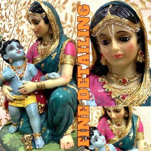 Image of Yasoda Krishna Marble Dust Murti for Home Decor | Handcrafted Mother Yashoda with Bal Krishna Idol for Mandir, Temple & Gifting | Traditional Spiritual Statue (15x15x22 cm)