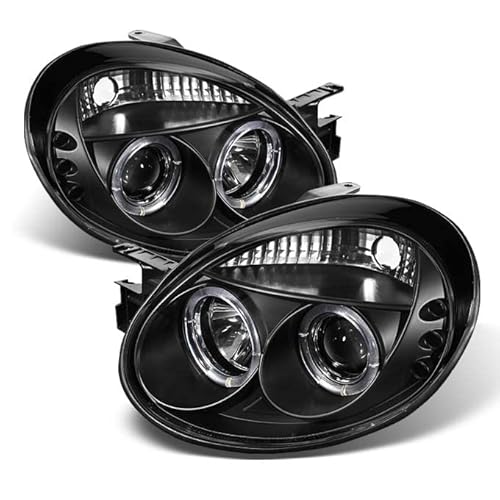 AKKON - For Dodge Neon Black Bezel Dual Halo LED Projector Headlights Driver/Passenger Replacement Lamps Pair