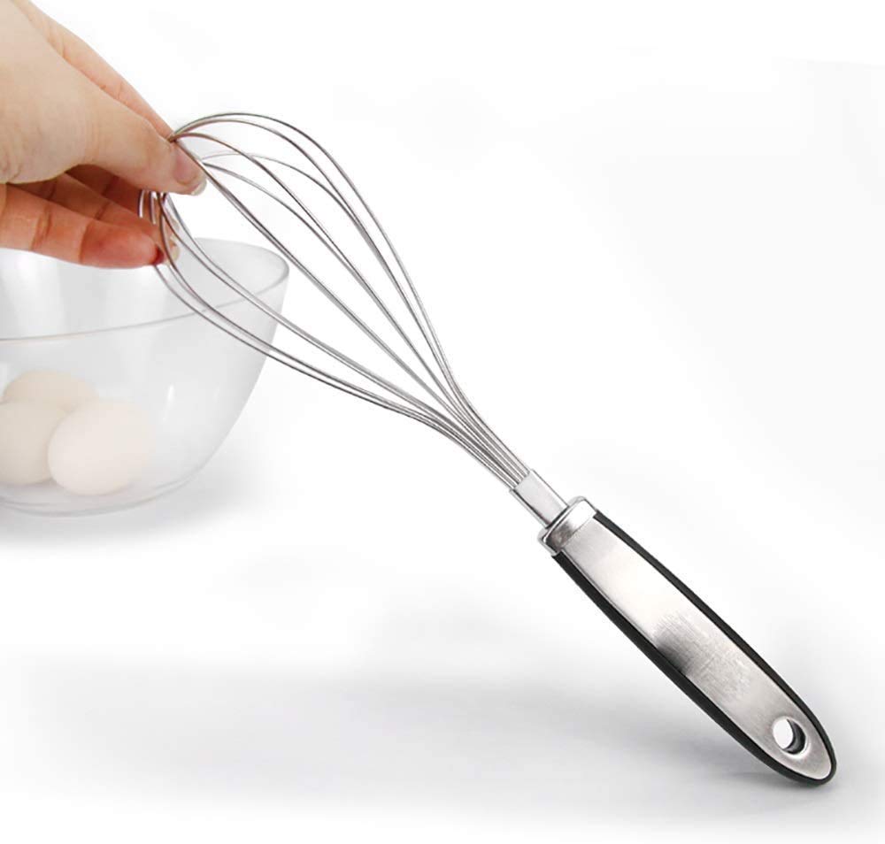 Batidora de Mano, batidora de Huevos para el hogar Batidora de Huevos Manual Batidora de Huevos Bold Large Silicona Mango Batidor de Huevos de Acero Inoxidable